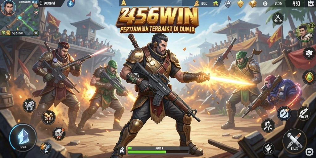 Tangkapan layar gameplay 456WIN yang menunjukkan pertempuran intens Battle Royale.