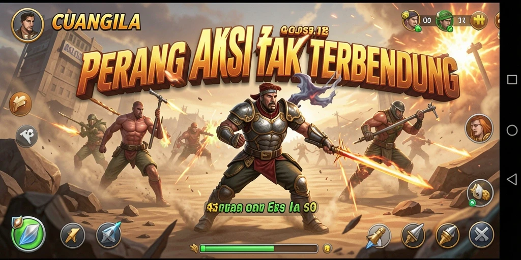 Ilustrasi aksi mendebarkan di CUANGILA dengan karakter dan senjata