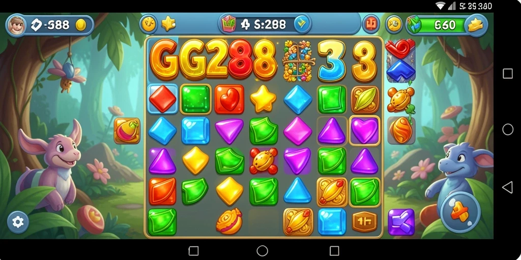 Tampilan gameplay GG288 yang menarik dan penuh warna dalam genre Match-3.
