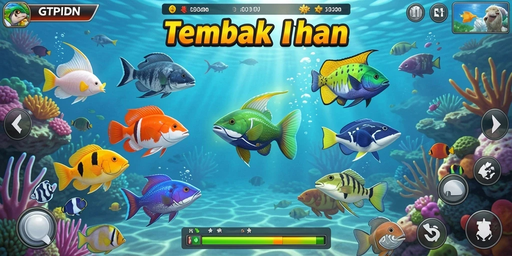 Tampilan gameplay GTPIDN yang seru saat menembak ikan.