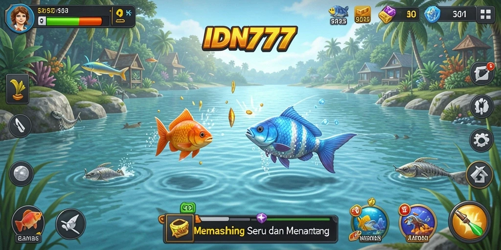 Tampilan menarik gameplay IDN777 dengan memancing di laut lepas.