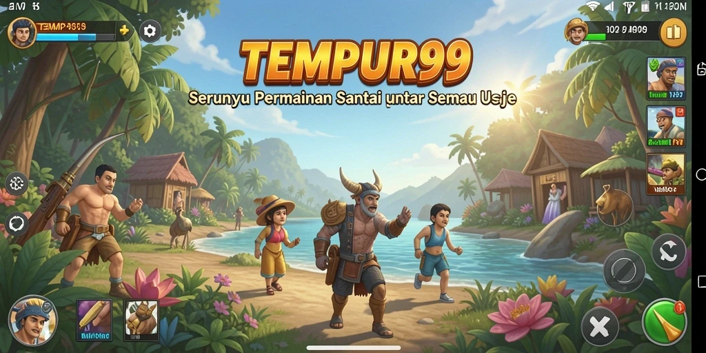 Screenshot menunjukkan gameplay santai dan interaksi seru di TEMPUR99.